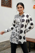 Black and White Azrakh Print Modal Shirt Style Kurti