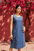 Denim Blue Short Kurti With Star Print And Embellishment