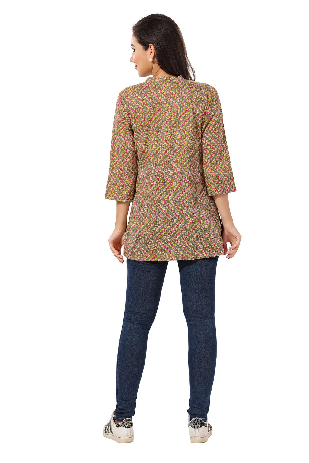 Casual Craze Brown Cotton Printed Short Tunic Top
