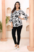 White Poly Crepe Tunic with Black Floral Print