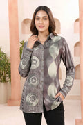 Olive Green Modal Silk Shirt Style Tunic with Abstract Print