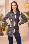 Navy Blue Modal Silk Shirt Style Tunic with Abstract Print
