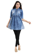 Denim Light Blue Short Frock Style Tunic Top for Women