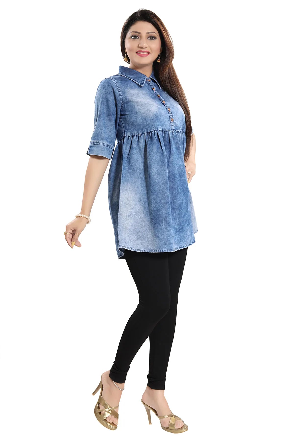 Denim Light Blue Short Frock Style Tunic Top for Women
