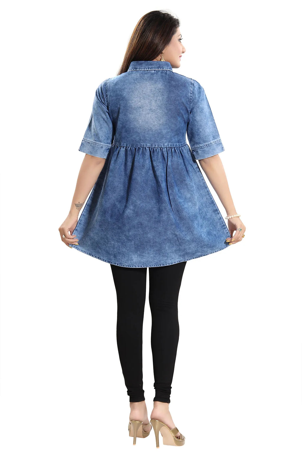 Denim Light Blue Short Frock Style Tunic Top for Women