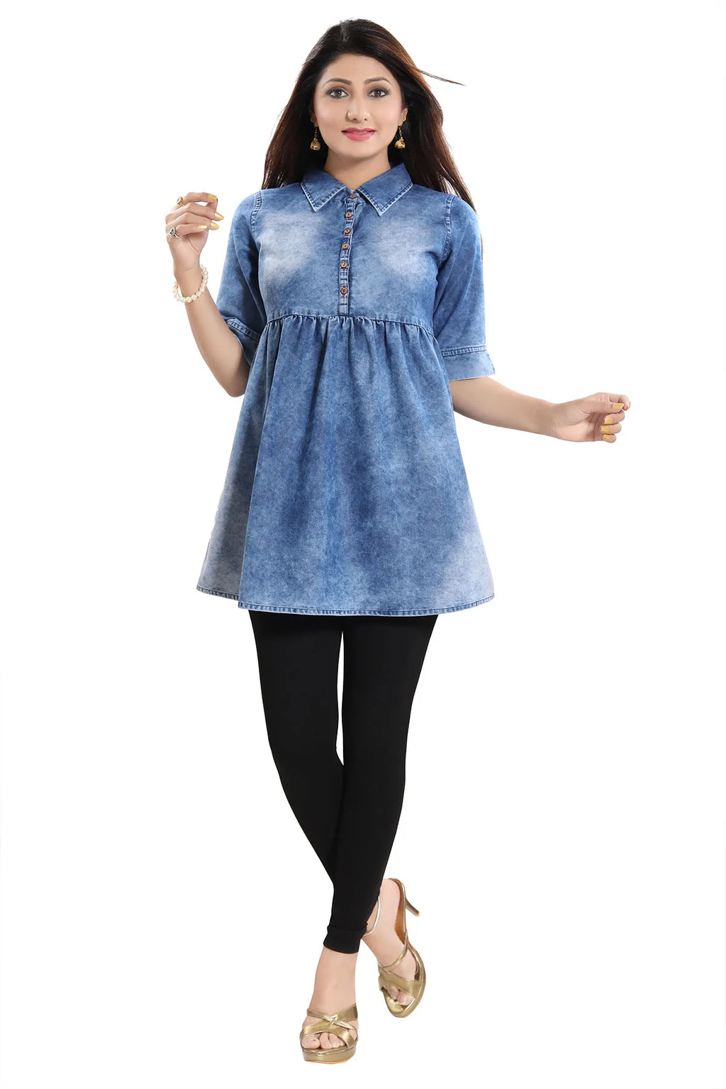Denim Light Blue Short Frock Style Tunic Top for Women