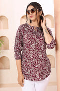 Wine Paisley Print Short Tunic Top