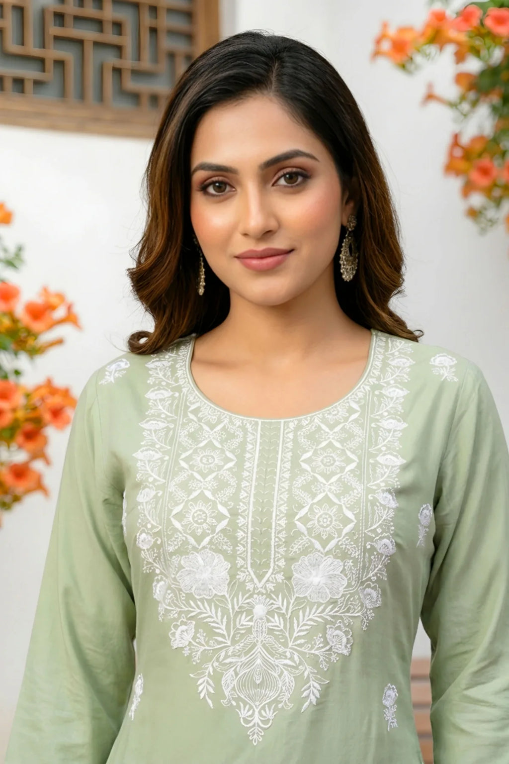 Pista Rayon Short Kurti with Chikankari Embroidery