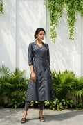 Black Denim Indo Western Dress with Coat Collar