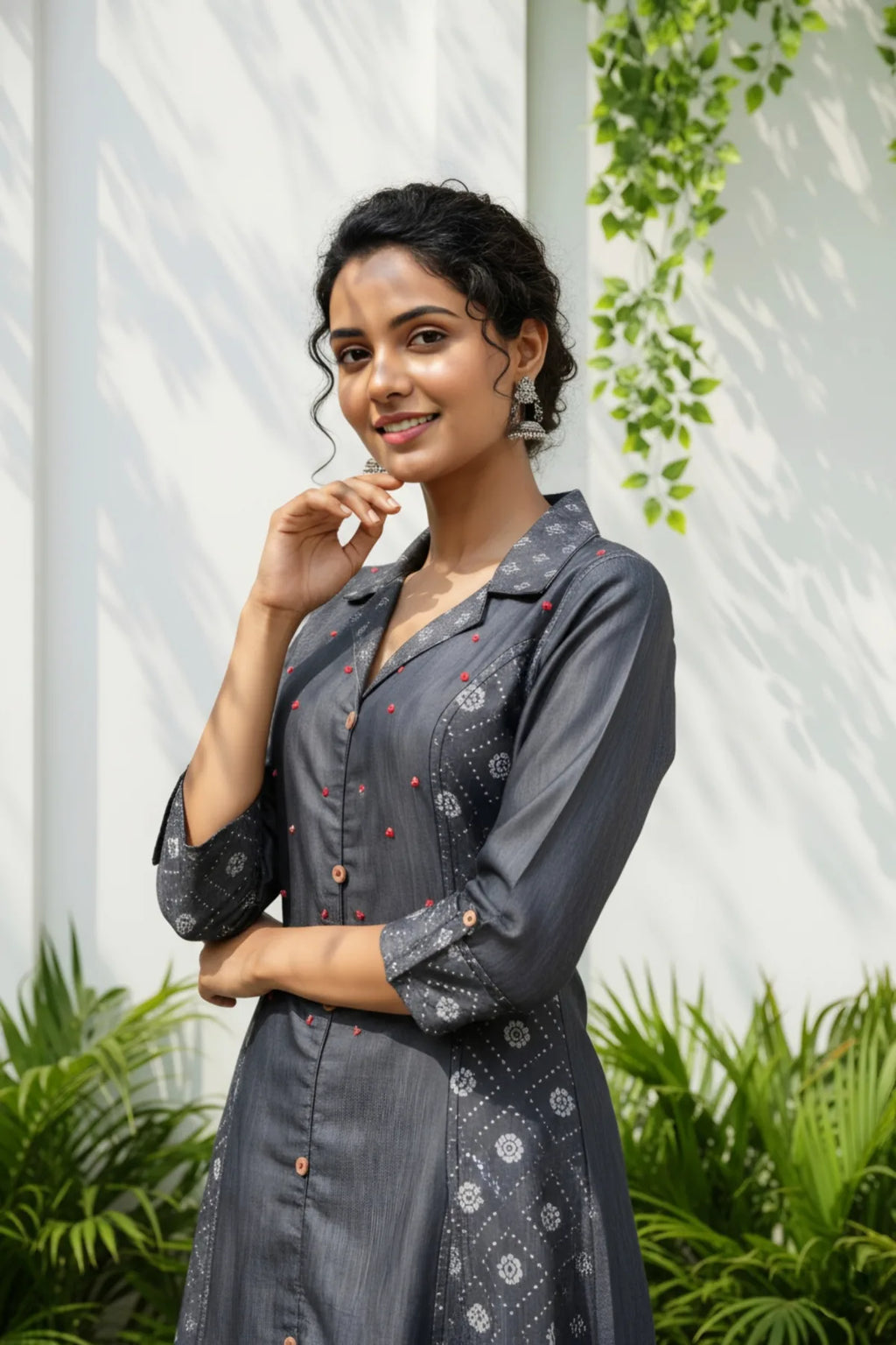 Black Denim Indo Western Dress with Coat Collar