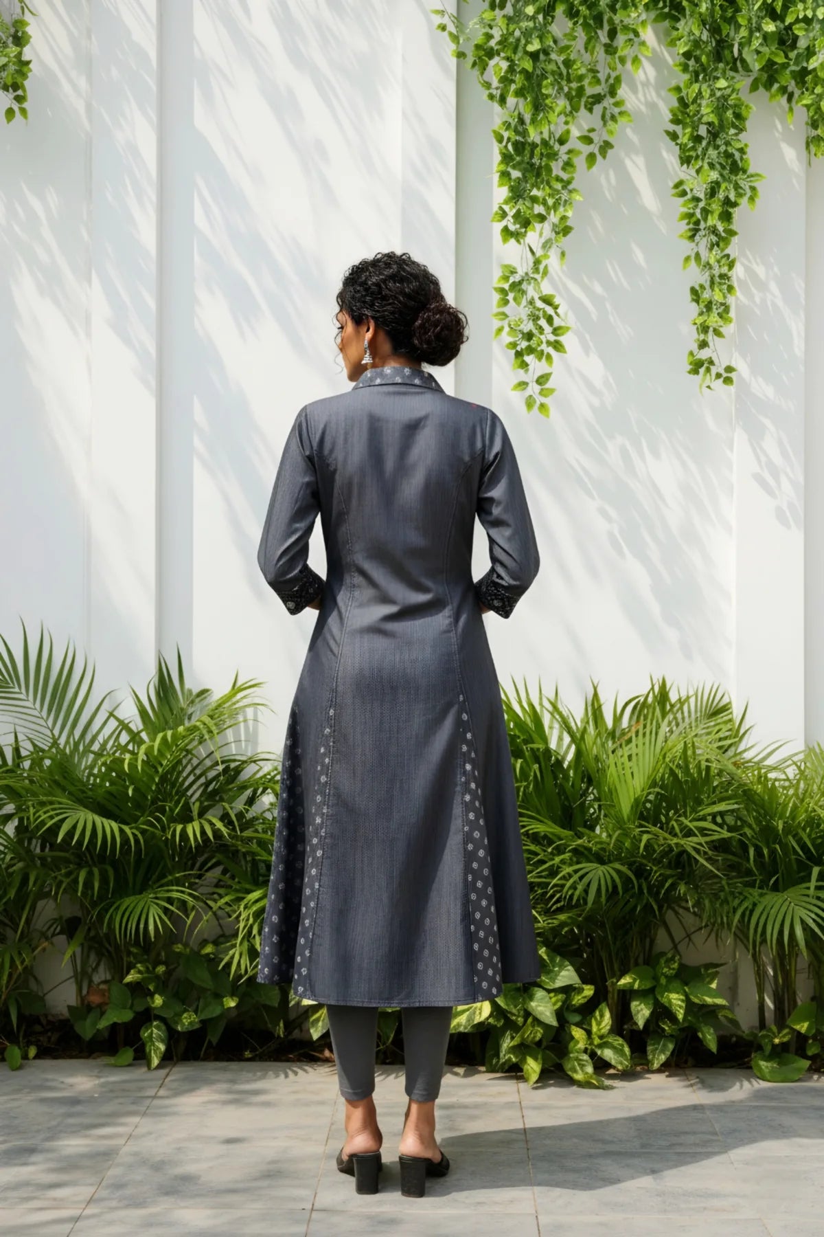 Black Denim Indo Western Dress with Coat Collar