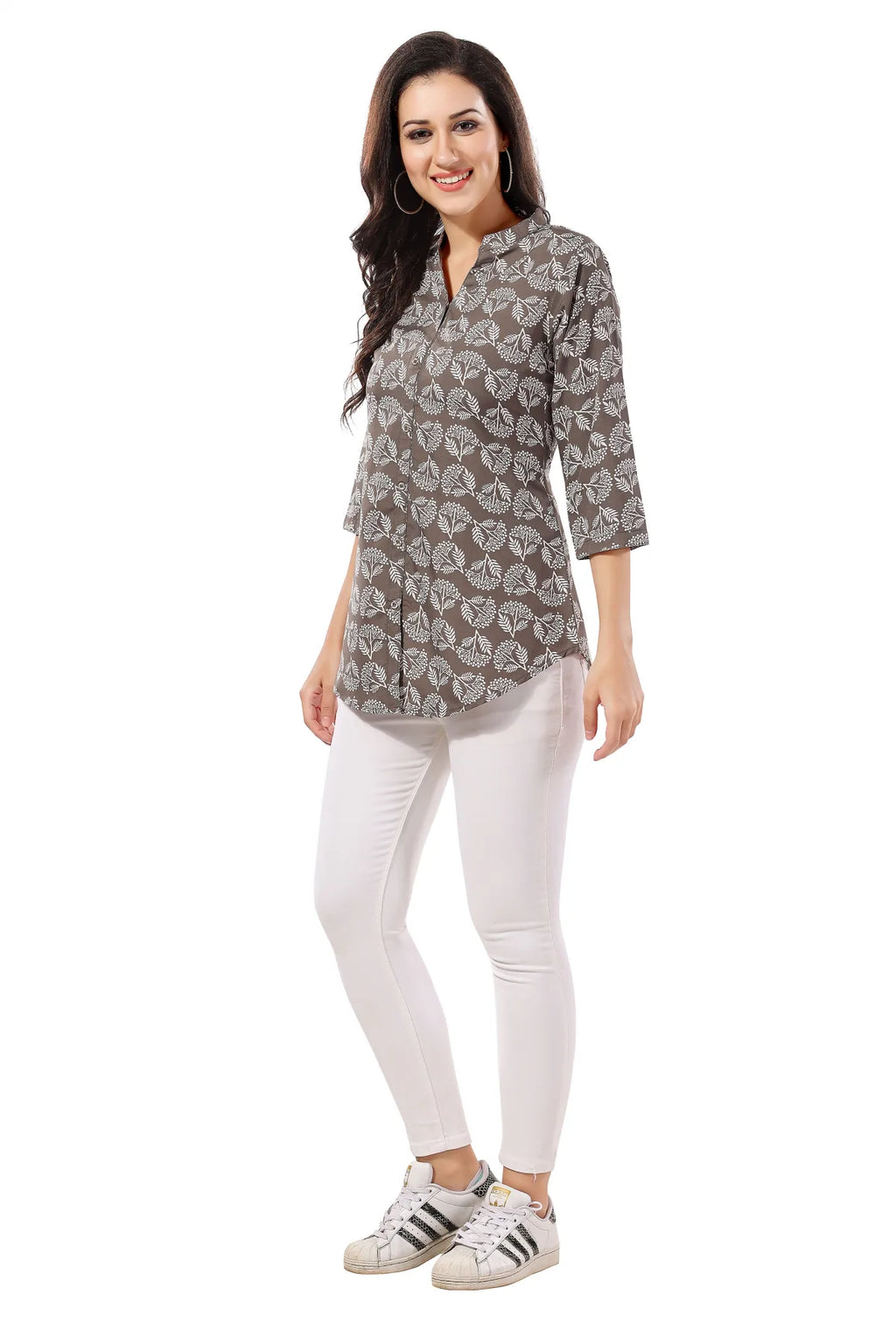 Grey Poly Crepe Short Tunic Top