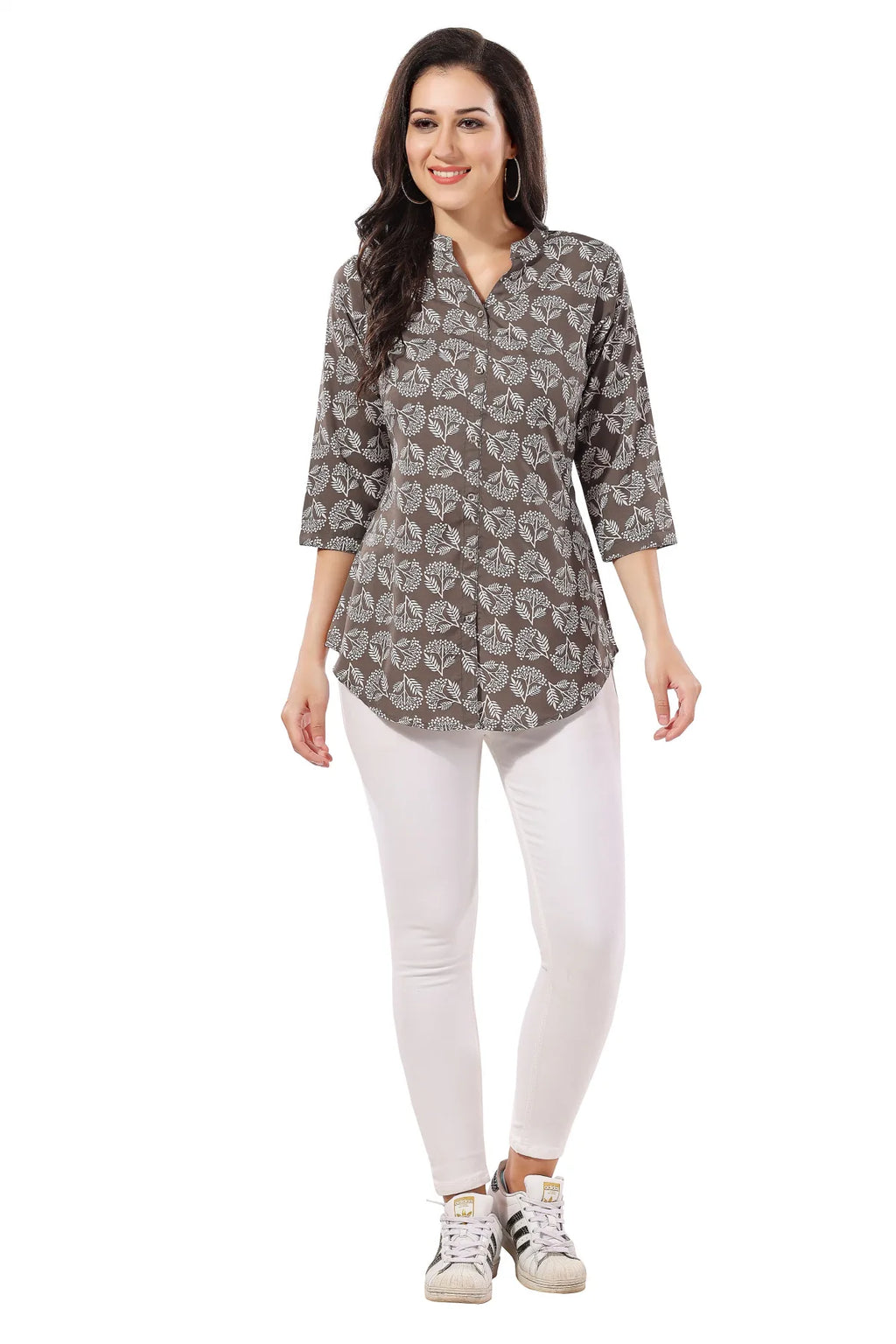 Grey Poly Crepe Short Tunic Top