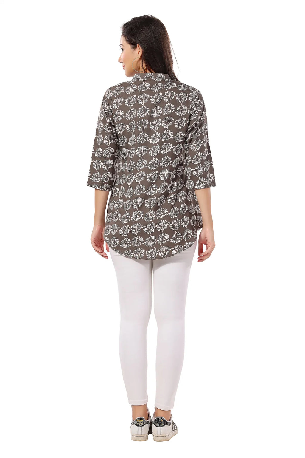 Grey Poly Crepe Short Tunic Top