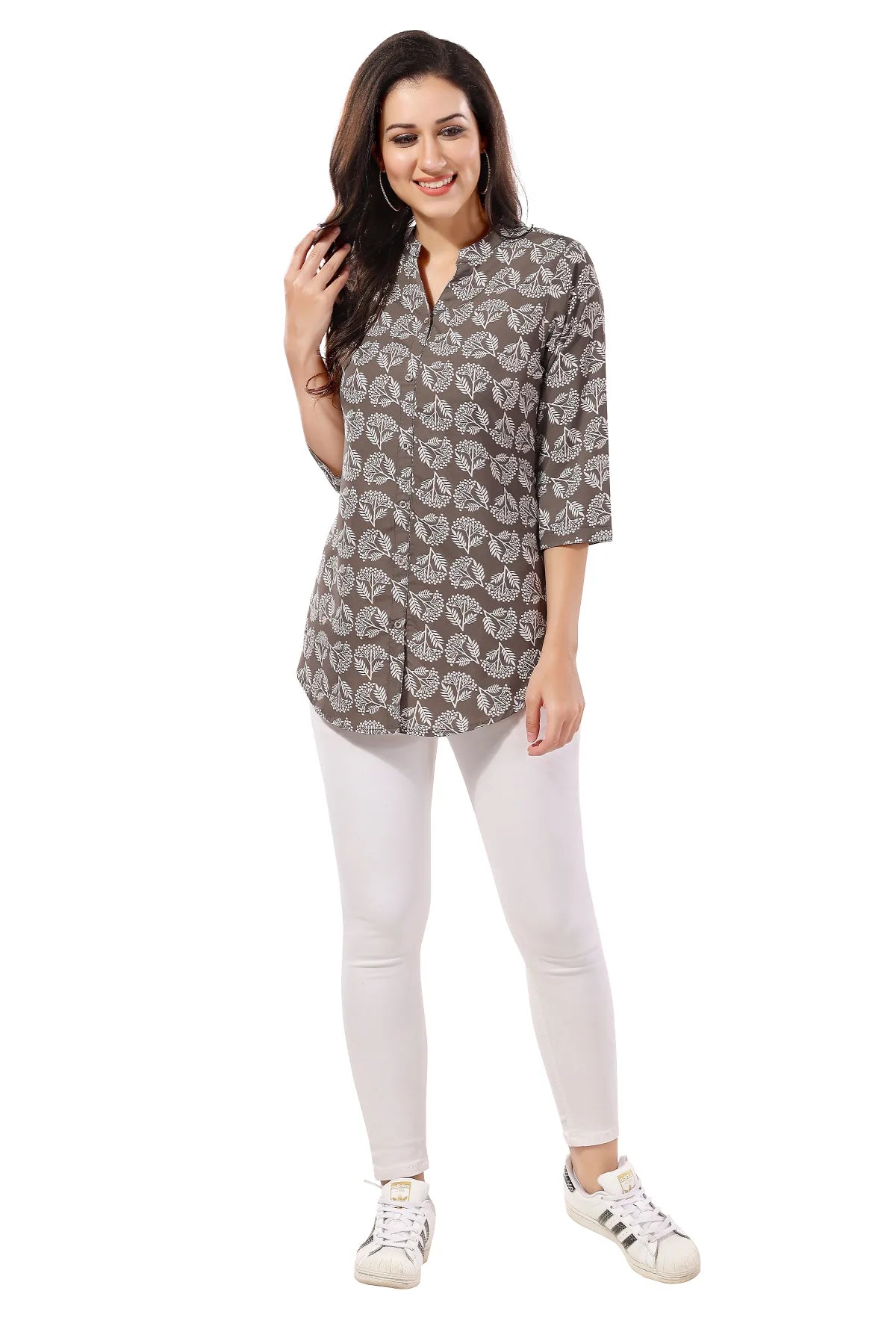 Grey Poly Crepe Short Tunic Top