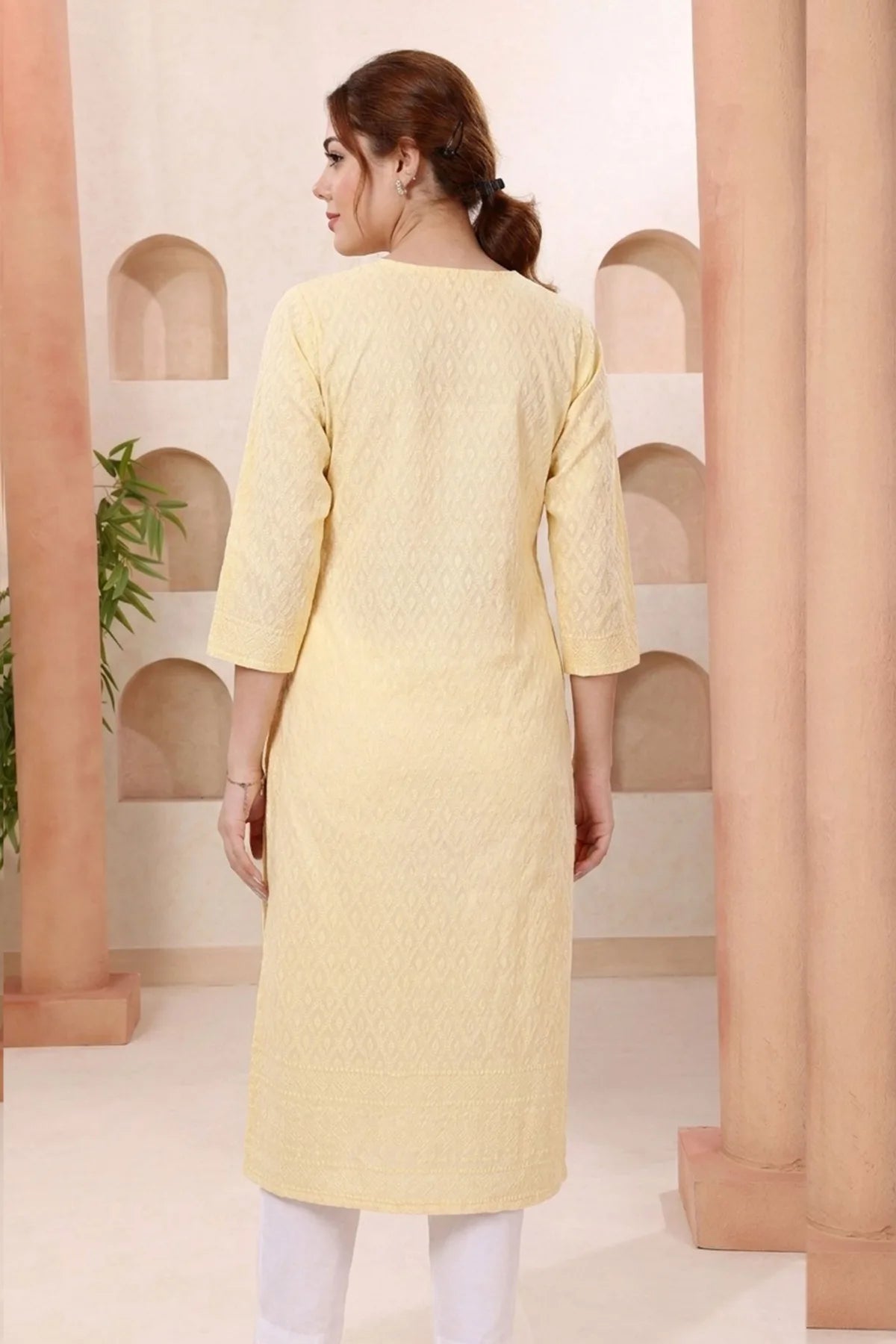 Yellow Rayon Chikankari Straight Kurta for Women