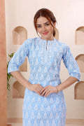 Joy In Turquoise Pure Cotton Chikankari Long Kurti