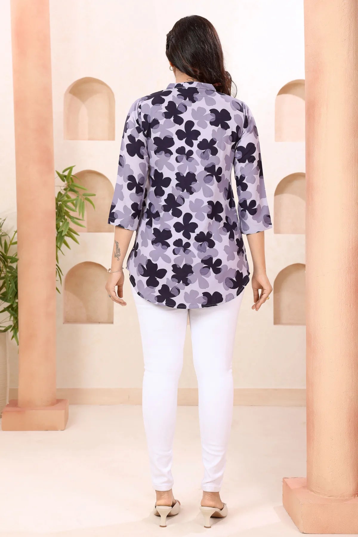 Lilac Ban Collar Short Tunic Top for Women