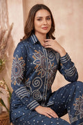 Navy Blue Modal Silk Bandhani Print Shirt Top with Collar
