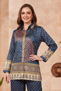Navy Blue Modal Silk Bandhani Print Shirt for Women