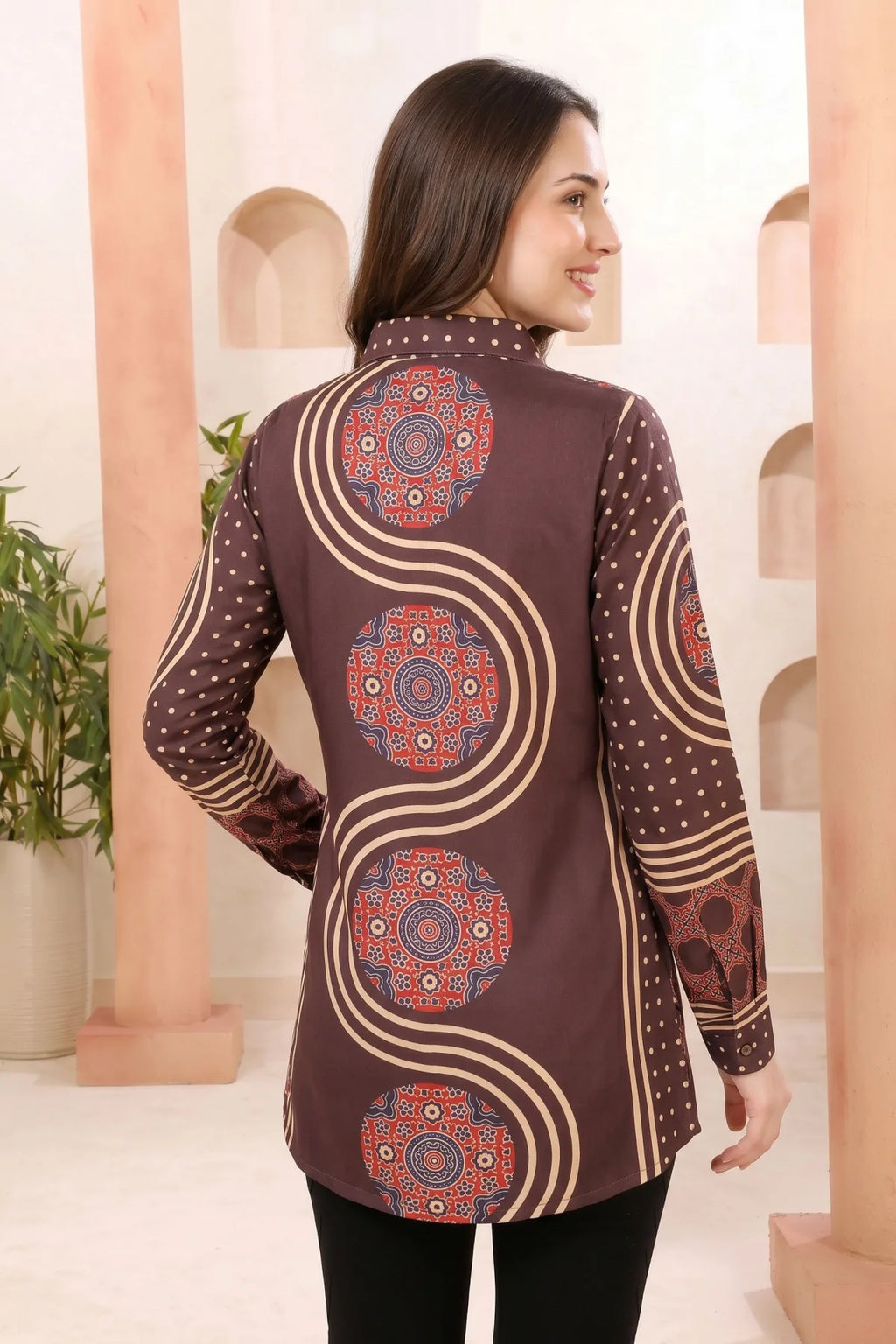 Coffee Brown Modal Silk Shirt Style Tunic
