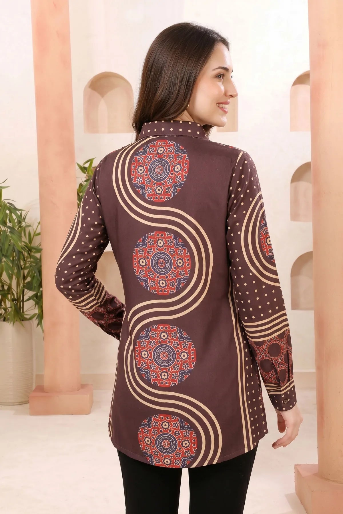 Coffee Brown Modal Silk Shirt Style Tunic