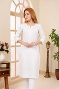 Pure White Rayon Chikankari Straight Long Kurta for Women