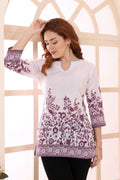Purple Cotton Short Kurti Tunic Top with Ethnic Motifs