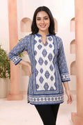 Indigo Blue Ethnic Motif Paisley Print Tunic with Ban Collar