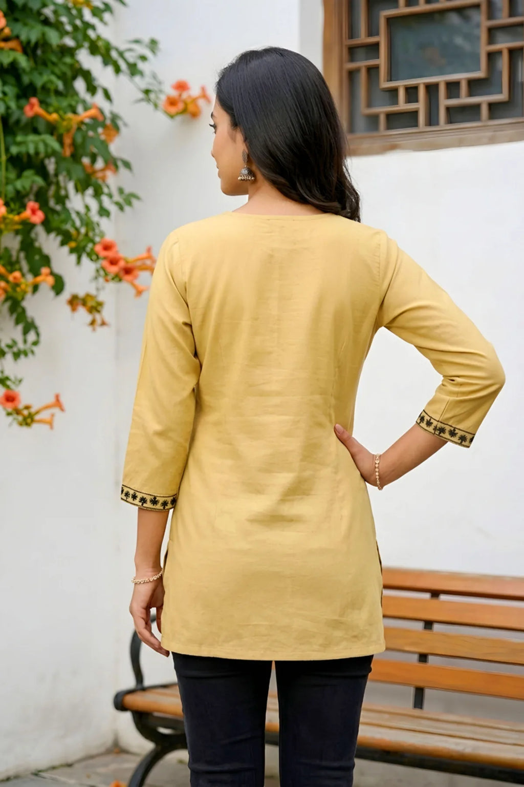 Beige Rayon Short Kurti with Chikankari Embroidery