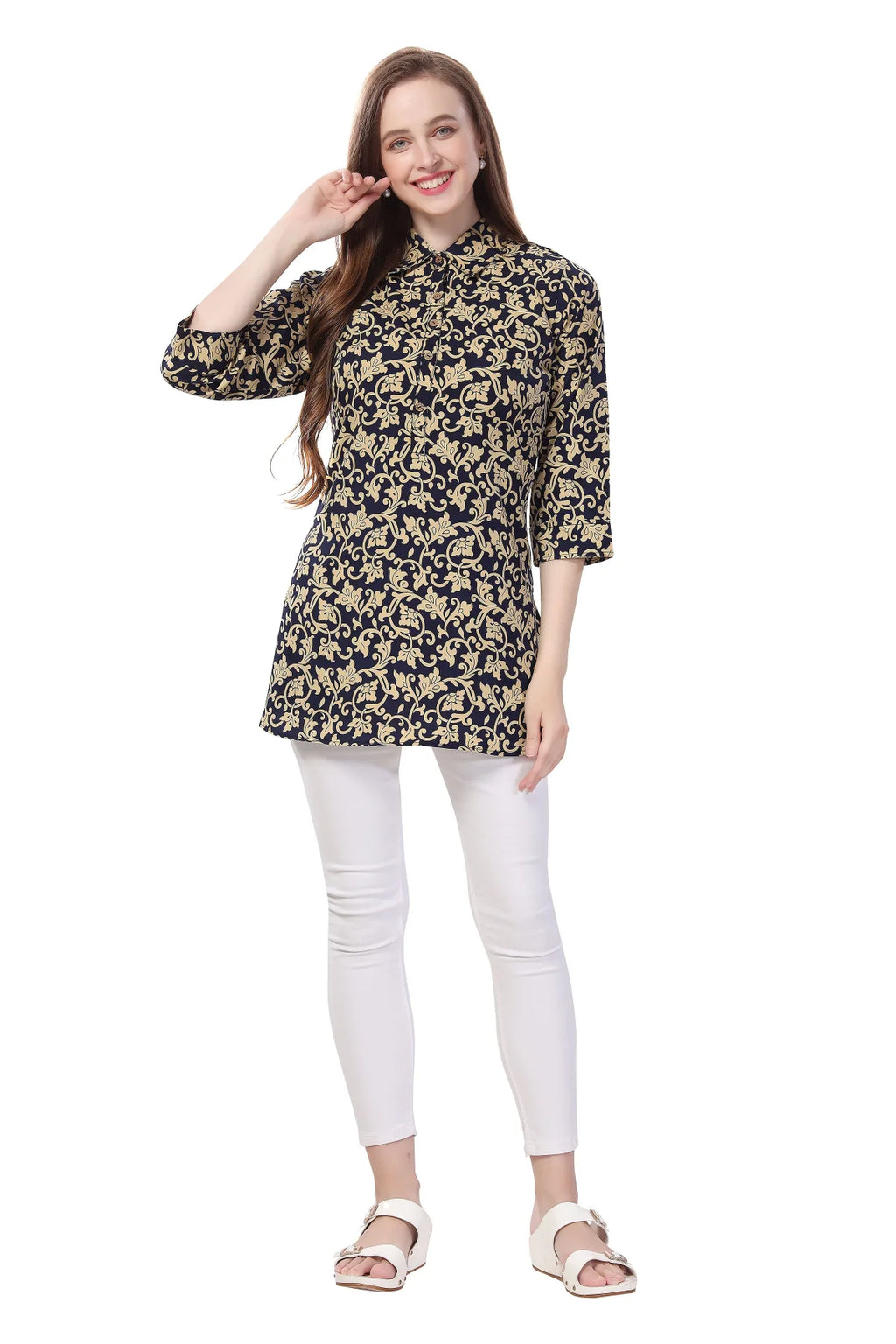 Navy Blue Short Tunic Top for Women