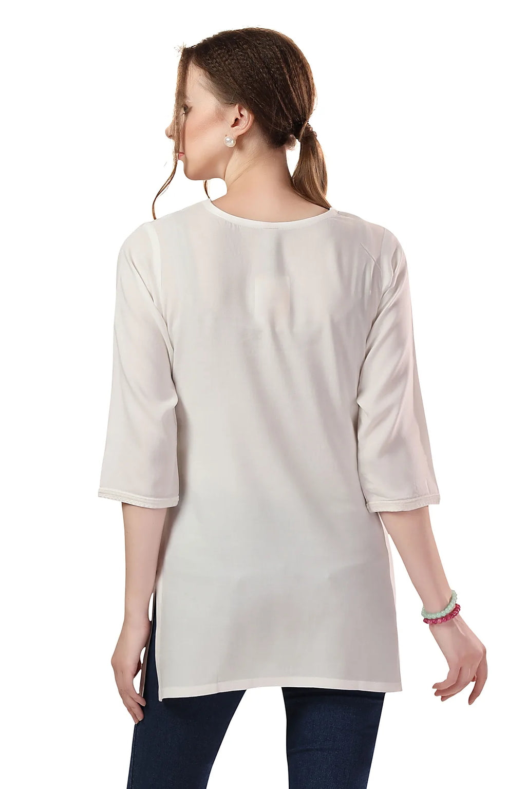 Cream Rayon Chikankari Kurti Tunic