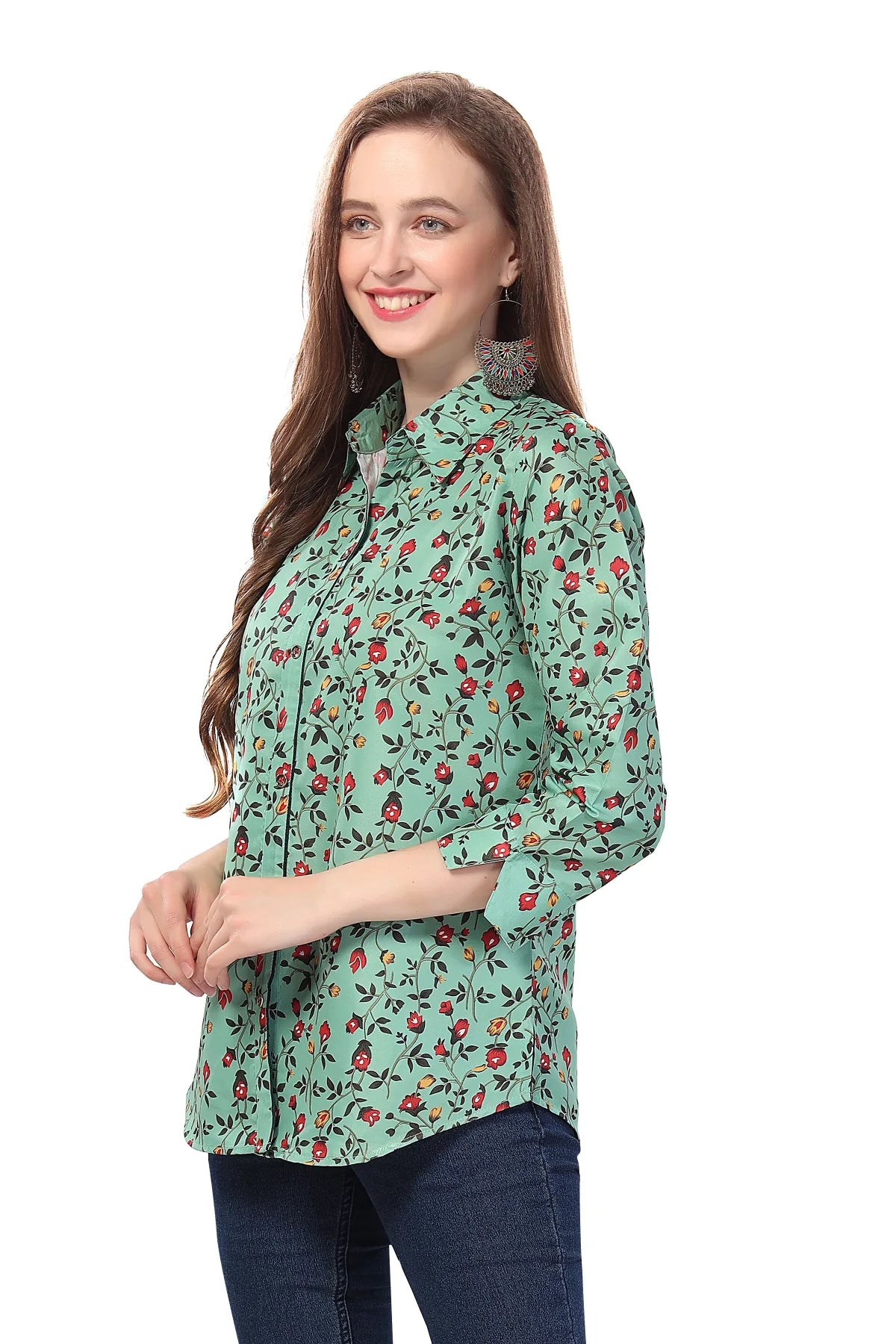 Pista Green Short Tunic in Poly Crepe