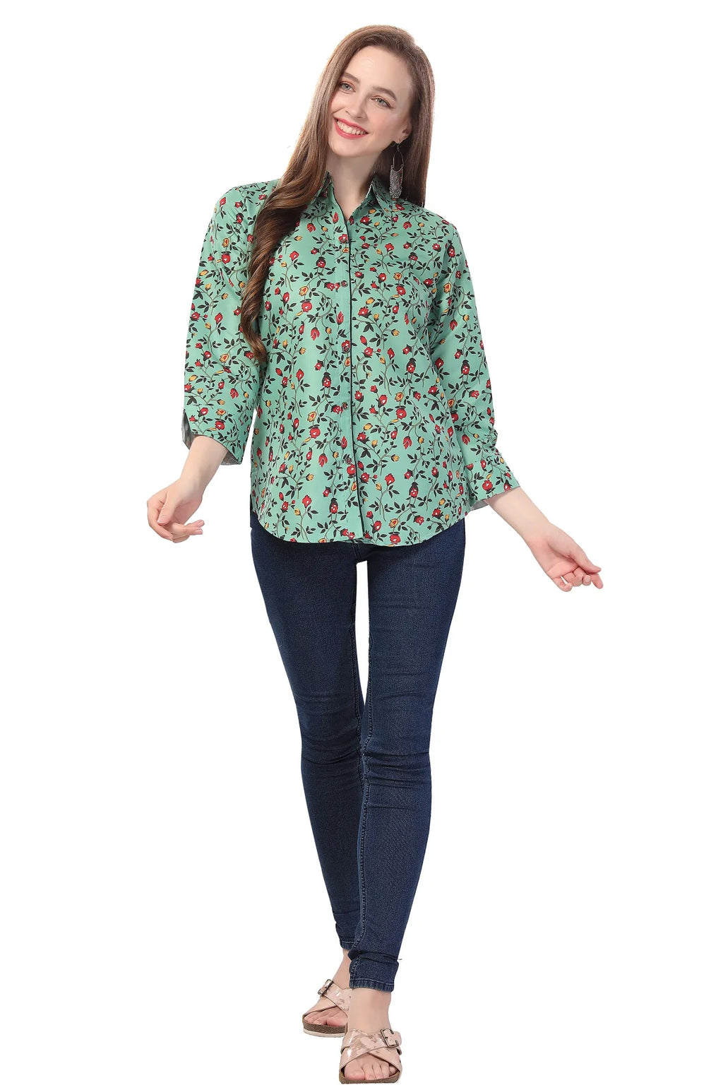 Pista Green Short Tunic in Poly Crepe