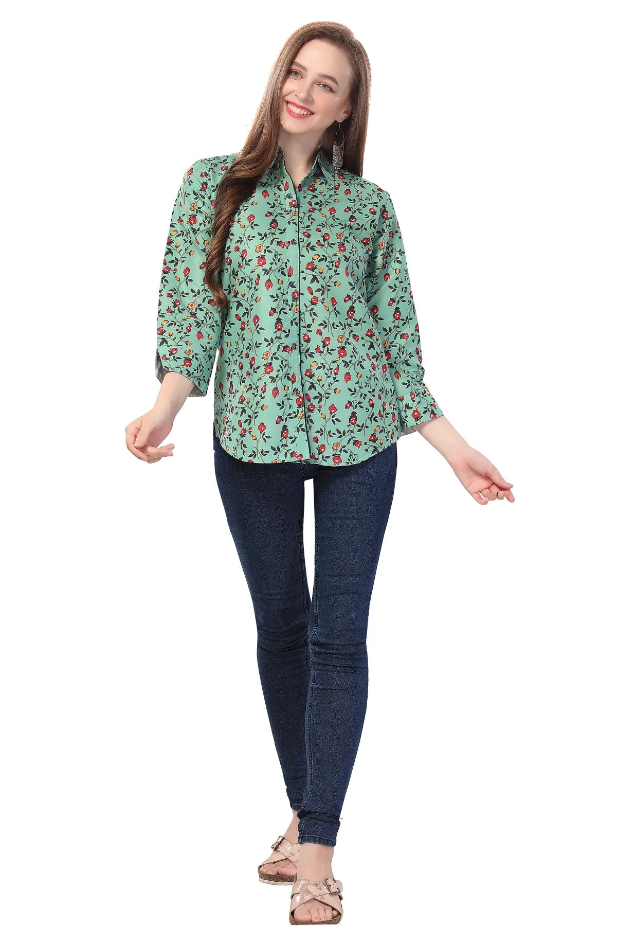 Pista Green Short Tunic in Poly Crepe
