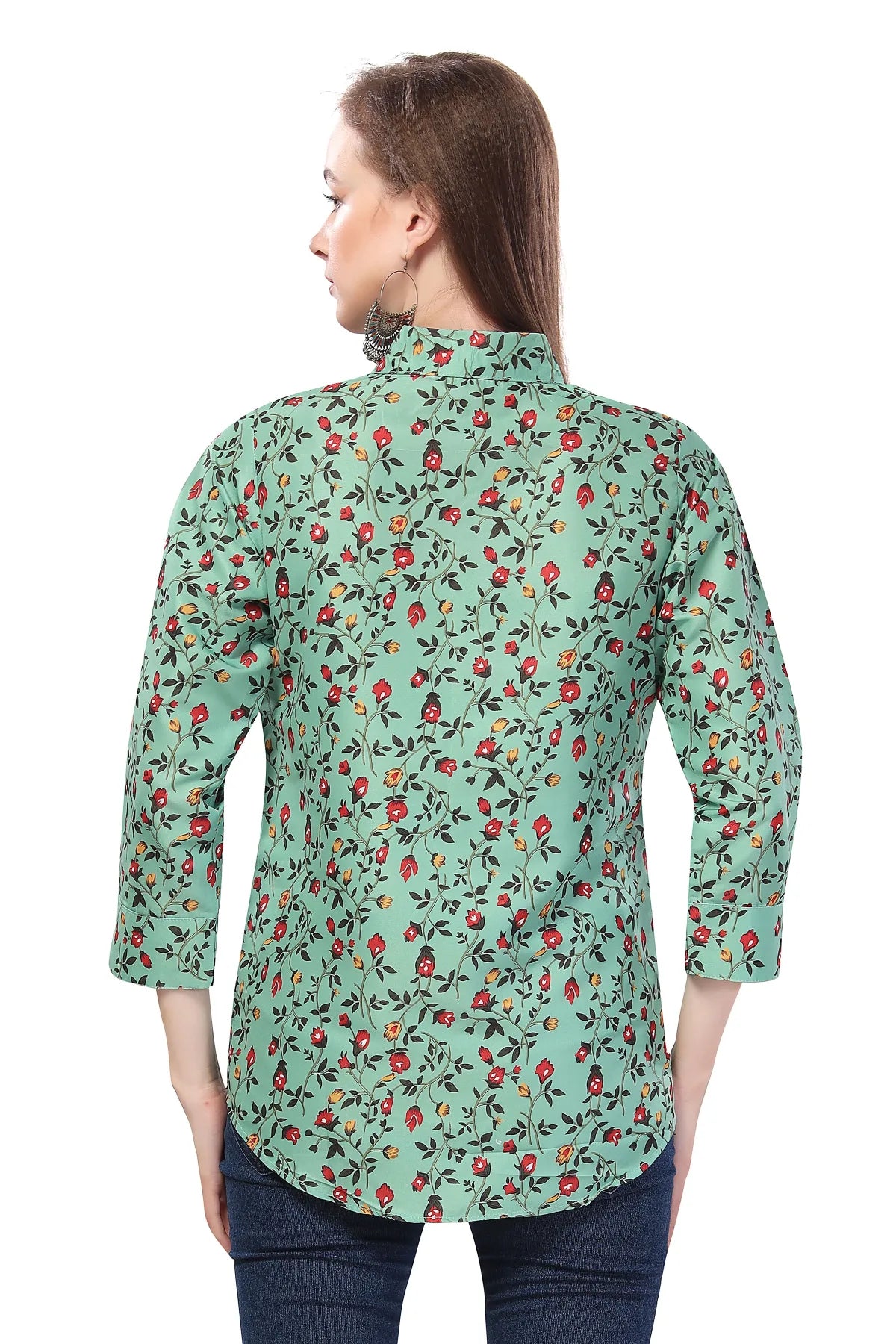 Pista Green Short Tunic in Poly Crepe