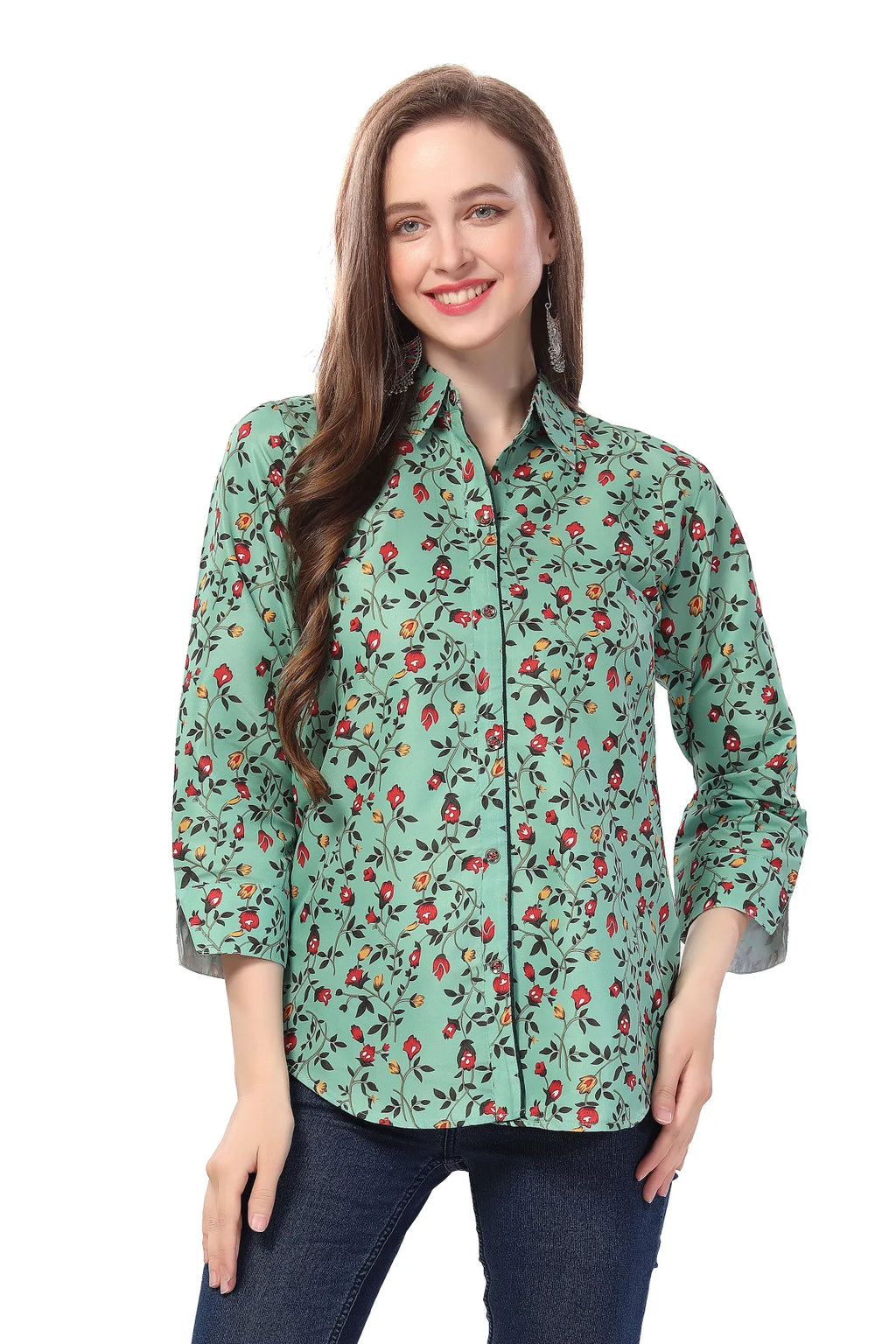 Pista Green Short Tunic in Poly Crepe
