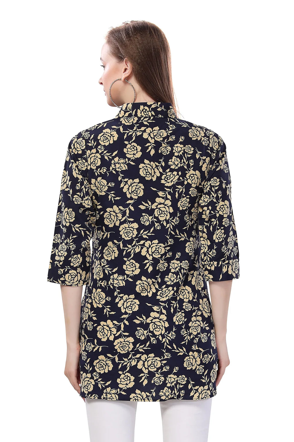Navy Blue Printed Short Tunic Top for Women