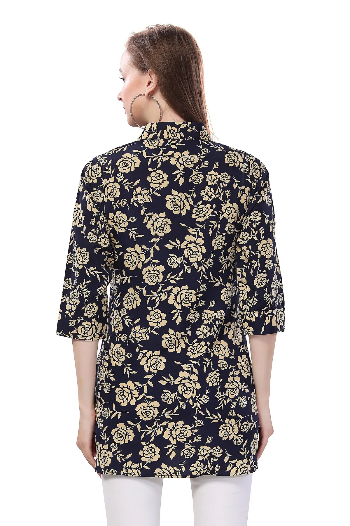 Navy Blue Printed Short Tunic Top for Women