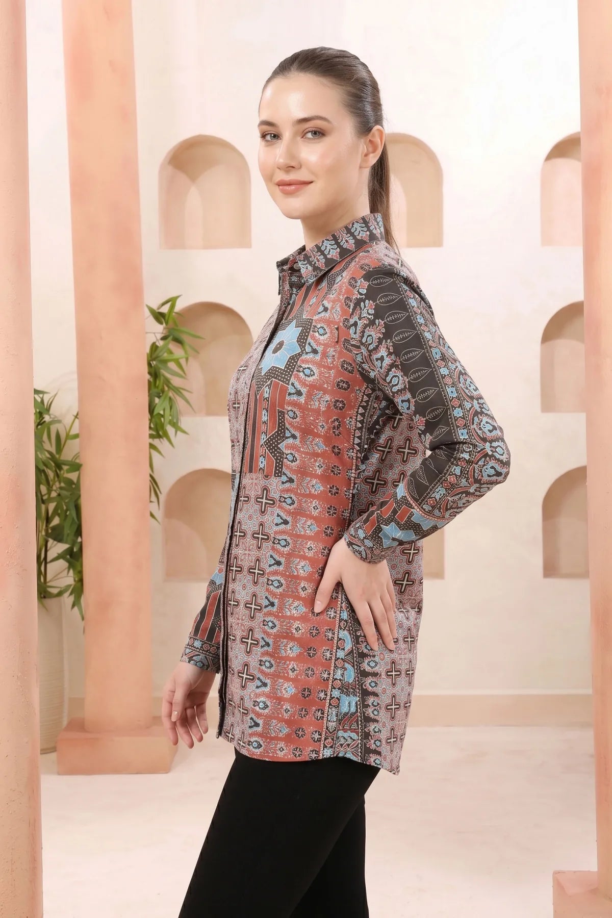 Black Modal Silk Tunic with Abstract Geometric Print