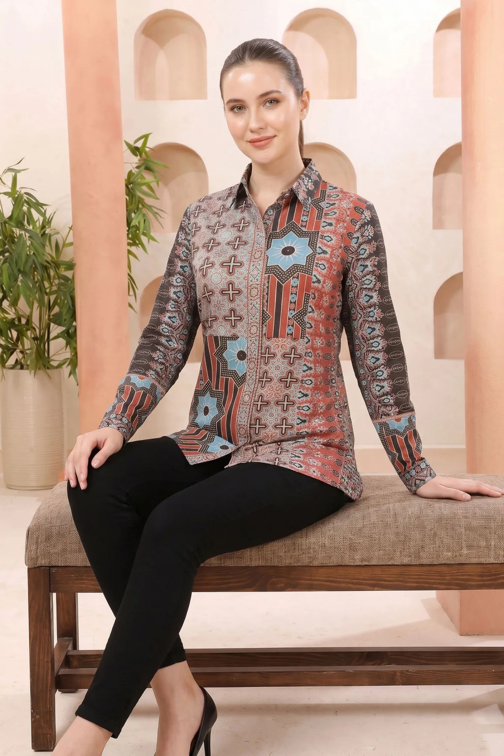 Black Modal Silk Tunic with Abstract Geometric Print