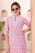 Dark Pink Pure Cotton Chikankari Long Kurti